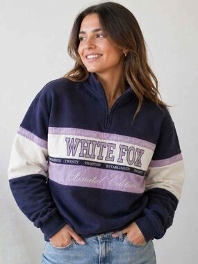 White Fox XS/S Pullover Sweater Limited Edition Navy Lavender White